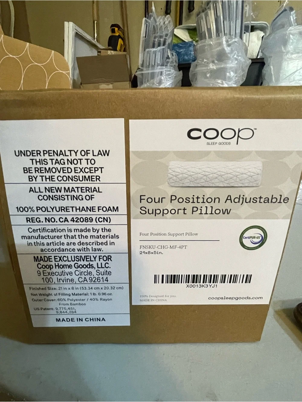 New in box Coop Four Position Adjustable Support Pillow